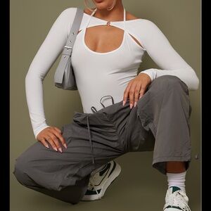 White Long Sleeve Cutout bodysuit